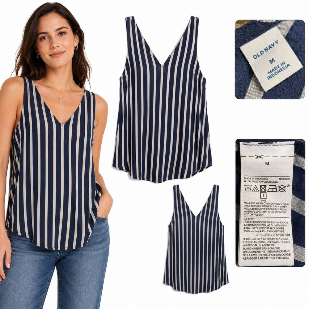 Old Navy M Navy White Stripe V Neck Tank Top Blouse